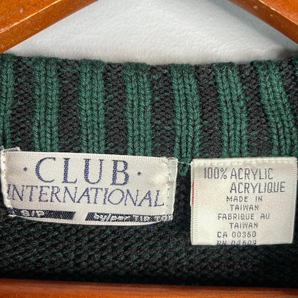 VINTAGE 90’s Men’s Grandpa Sweater Forest Green Black Cable Knit Drop Shoulder S - Picture 7 of 10